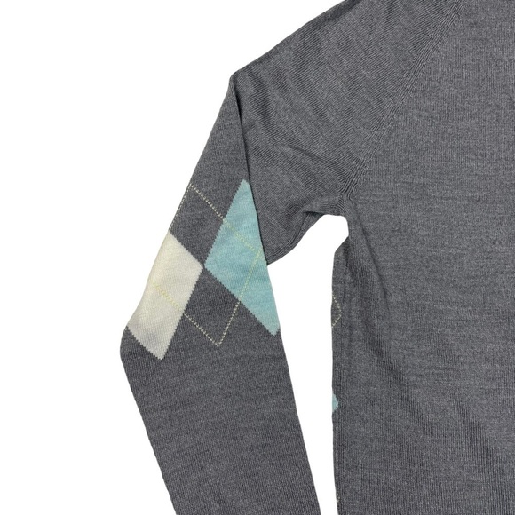 PENDLETON ARGYLE MERINO WOOL GRAY AQUA TURTLENECK SWEATER - Picture 8 of 16